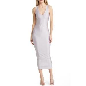 Naked Wardrobe New Women's V Neck Shine Bodycon Midi Dress Lavender Small